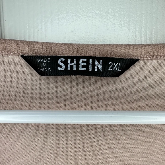 SHEIN 2X tie waist beige with pearls professional top long sleeves V neck - Picture 3 of 4